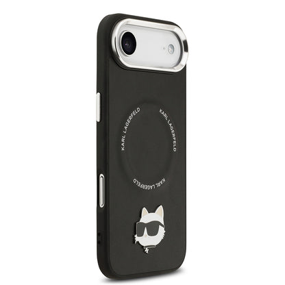 Apple iPhone 17 Air Kılıf Karl Lagerfeld Orjinal Lisanslı M-safe Şarj Özellikli Metal Kamera ve Buton Tasarımlı Choupette PU Deri Kapak Siyah