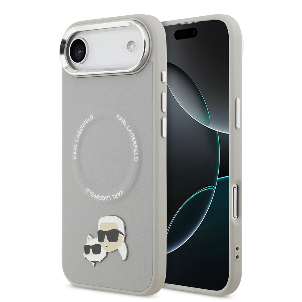 Apple iPhone 17 Air Kılıf Karl Lagerfeld Orjinal Lisanslı M-safe Şarj Özellikli Metal Kamera ve Buton Tasarımlı K&C PU Deri Kapak Siyah