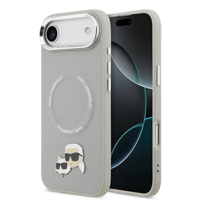 Apple iPhone 17 Air Kılıf Karl Lagerfeld Orjinal Lisanslı M-safe Şarj Özellikli Metal Kamera ve Buton Tasarımlı K&C PU Deri Kapak Bej