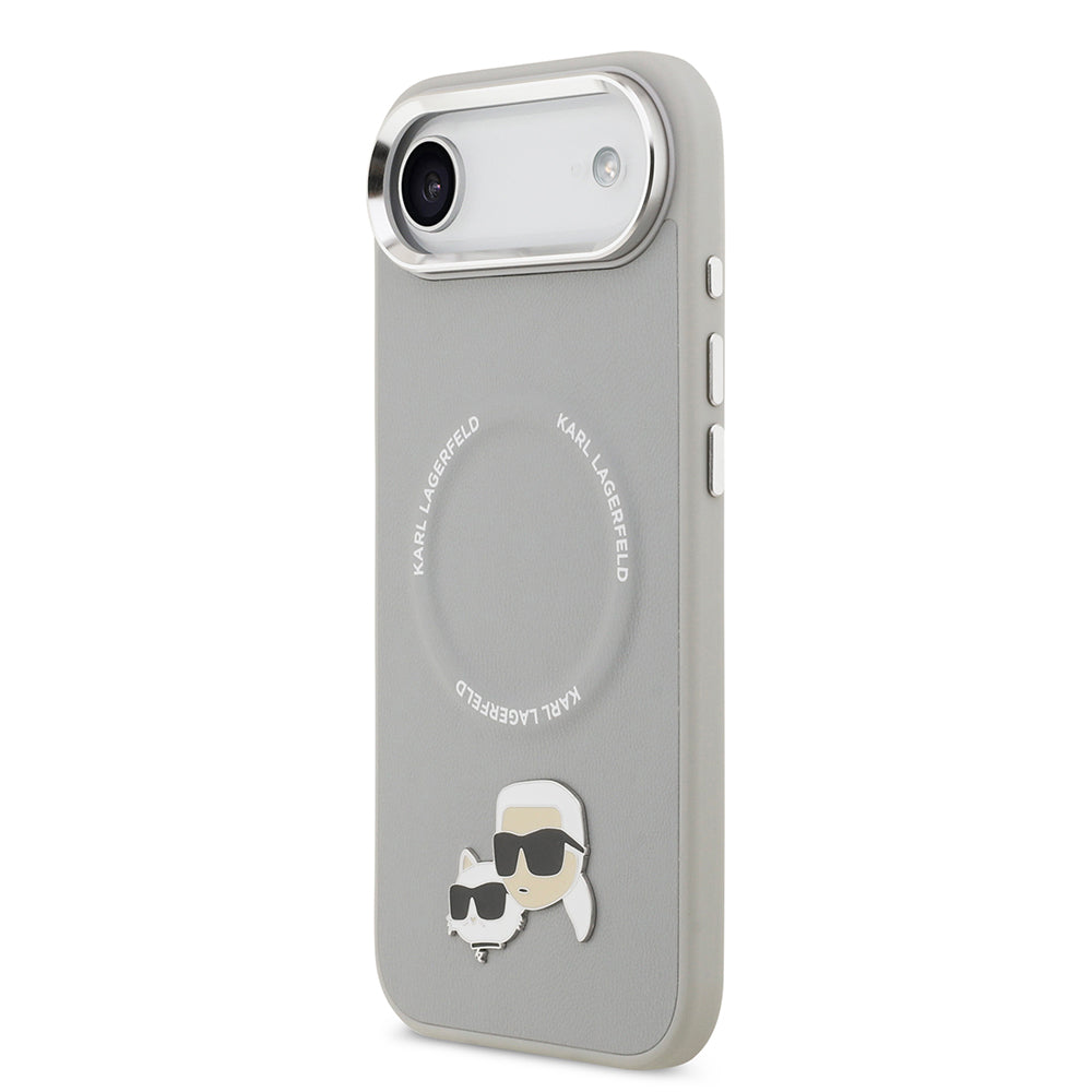 Apple iPhone 17 Air Kılıf Karl Lagerfeld Orjinal Lisanslı M-safe Şarj Özellikli Metal Kamera ve Buton Tasarımlı K&C PU Deri Kapak Bej