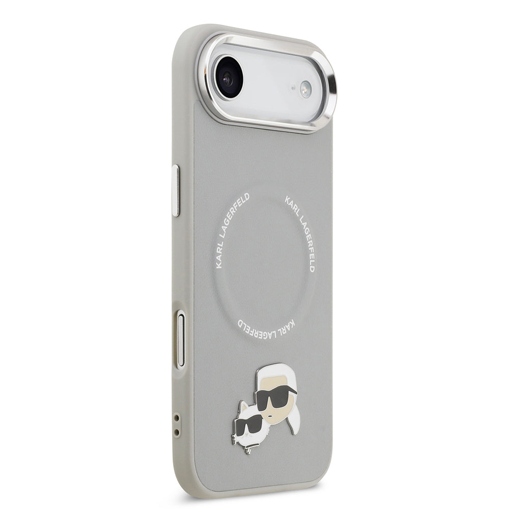 Apple iPhone 17 Air Kılıf Karl Lagerfeld Orjinal Lisanslı M-safe Şarj Özellikli Metal Kamera ve Buton Tasarımlı K&C PU Deri Kapak Siyah