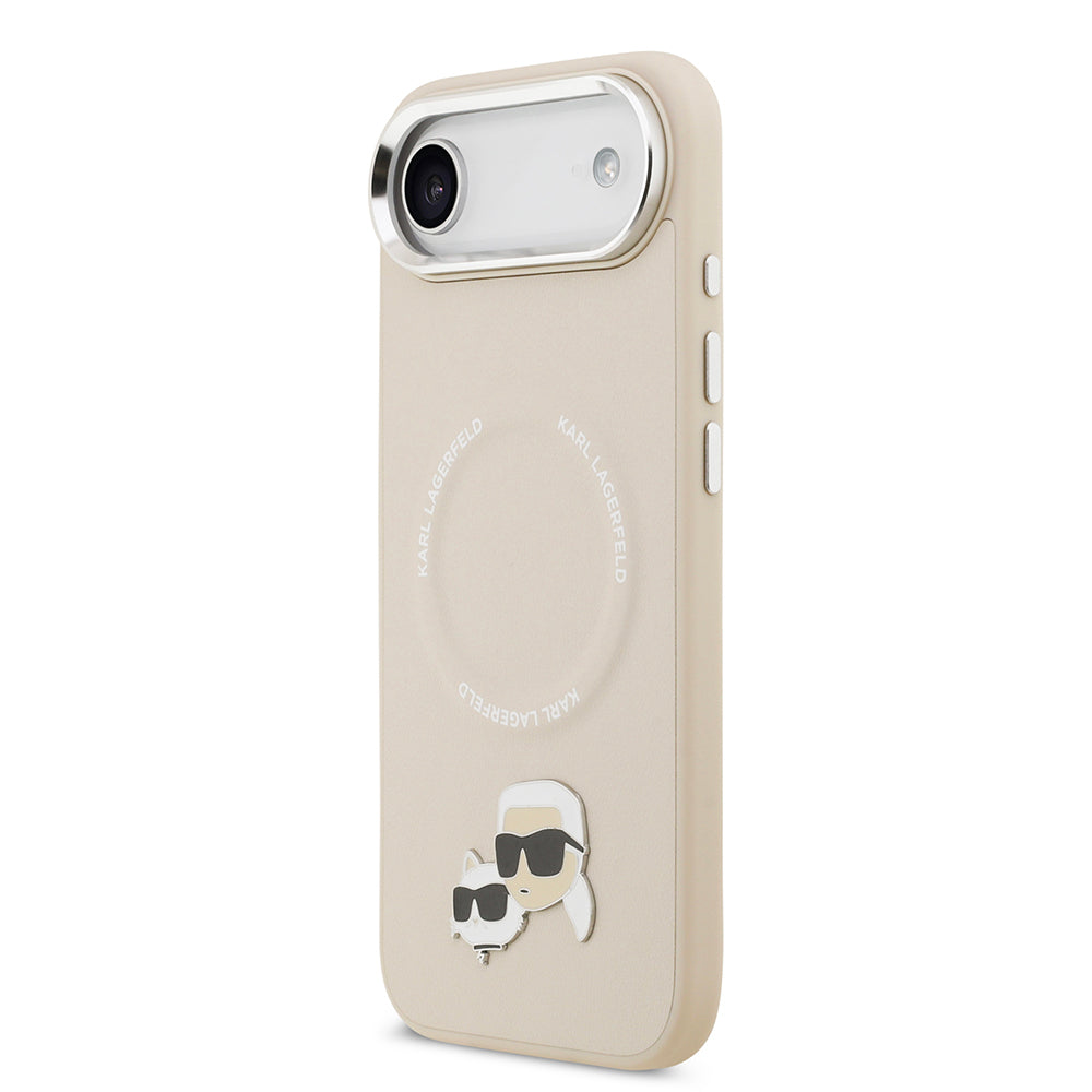 Apple iPhone 17 Air Kılıf Karl Lagerfeld Orjinal Lisanslı M-safe Şarj Özellikli Metal Kamera ve Buton Tasarımlı K&C PU Deri Kapak Siyah