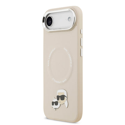 Apple iPhone 17 Air Kılıf Karl Lagerfeld Orjinal Lisanslı M-safe Şarj Özellikli Metal Kamera ve Buton Tasarımlı K&C PU Deri Kapak Bej