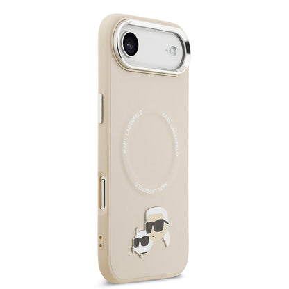 Apple iPhone 17 Air Kılıf Karl Lagerfeld Orjinal Lisanslı M-safe Şarj Özellikli Metal Kamera ve Buton Tasarımlı K&C PU Deri Kapak Bej