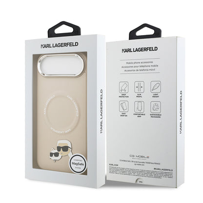 Apple iPhone 17 Air Kılıf Karl Lagerfeld Orjinal Lisanslı M-safe Şarj Özellikli Metal Kamera ve Buton Tasarımlı K&C PU Deri Kapak Bej