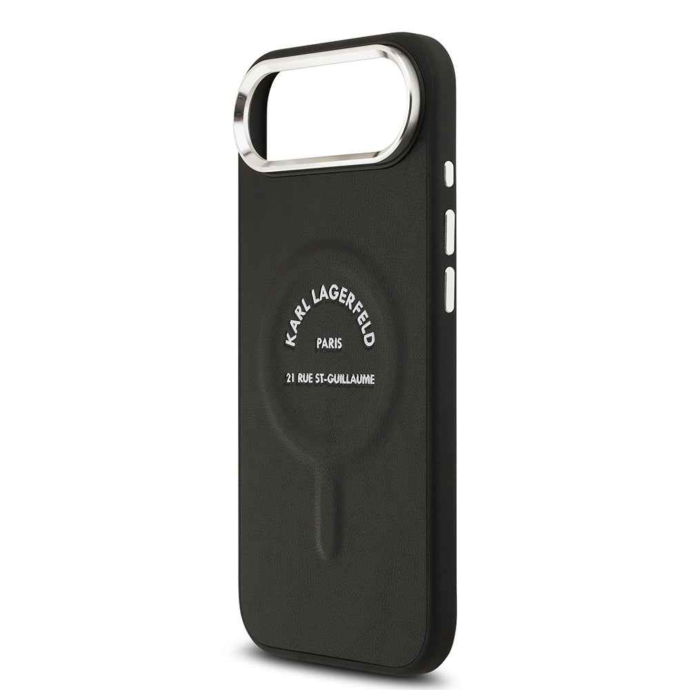 Apple iPhone 17 Air Kılıf Karl Lagerfeld Orjinal Lisanslı M-safe Şarj Özellikli Metal Kamera ve Buton Tasarımlı Paris RSG PU Deri Kapak Siyah