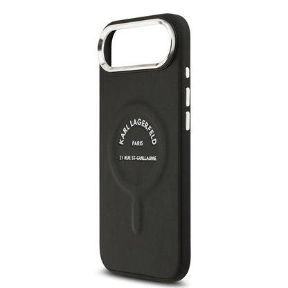 Apple iPhone 17 Air Kılıf Karl Lagerfeld Orjinal Lisanslı M-safe Şarj Özellikli Metal Kamera ve Buton Tasarımlı Paris RSG PU Deri Kapak Siyah