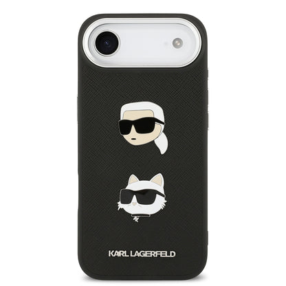 Apple iPhone 17 Air Kılıf Karl Lagerfeld Orjinal Lisanslı Metal Logolu K&C Heads Pin Kapak Siyah
