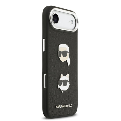 Apple iPhone 17 Air Kılıf Karl Lagerfeld Orjinal Lisanslı Metal Logolu K&C Heads Pin Kapak Siyah