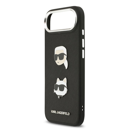 Apple iPhone 17 Air Kılıf Karl Lagerfeld Orjinal Lisanslı Metal Logolu K&C Heads Pin Kapak Siyah
