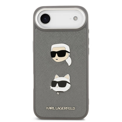 Apple iPhone 17 Air Kılıf Karl Lagerfeld Orjinal Lisanslı Metal Logolu K&C Heads Pin Kapak Gri