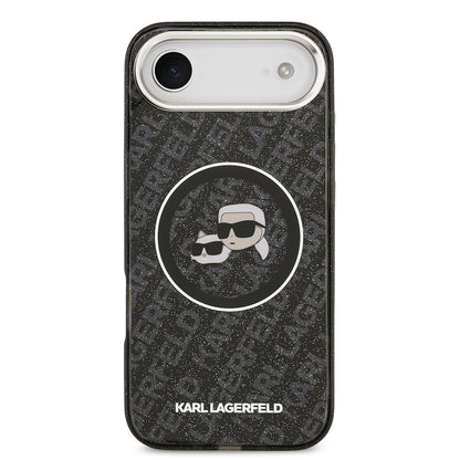 Apple iPhone 17 Air Kılıf Karl Lagerfeld Orjinal Lisanslı Parlayan Simli Karl & Choupette Heads Kapak Gri