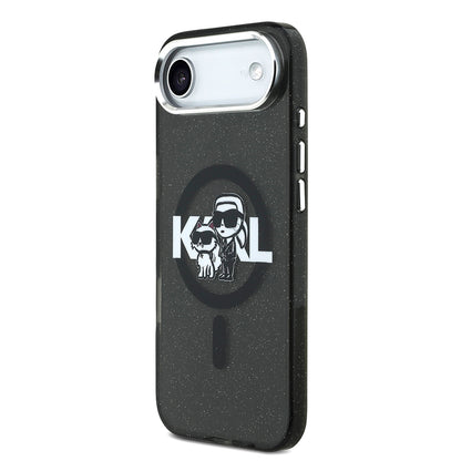 Apple iPhone 17 Air Kılıf Karl Lagerfeld Orjinal Lisanslı Parlayan Simli Karl & Choupette Sketch Logo Kapak Siyah