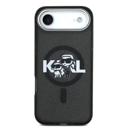 Apple iPhone 17 Air Kılıf Karl Lagerfeld Orjinal Lisanslı Parlayan Simli Karl & Choupette Sketch Logo Kapak Siyah