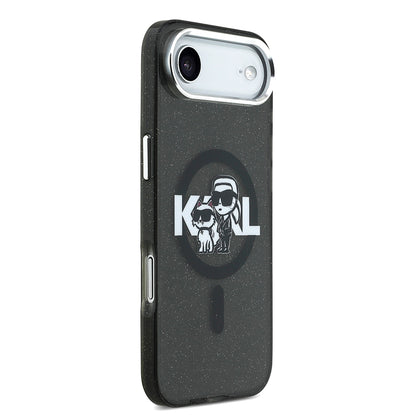 Apple iPhone 17 Air Kılıf Karl Lagerfeld Orjinal Lisanslı Parlayan Simli Karl & Choupette Sketch Logo Kapak Siyah