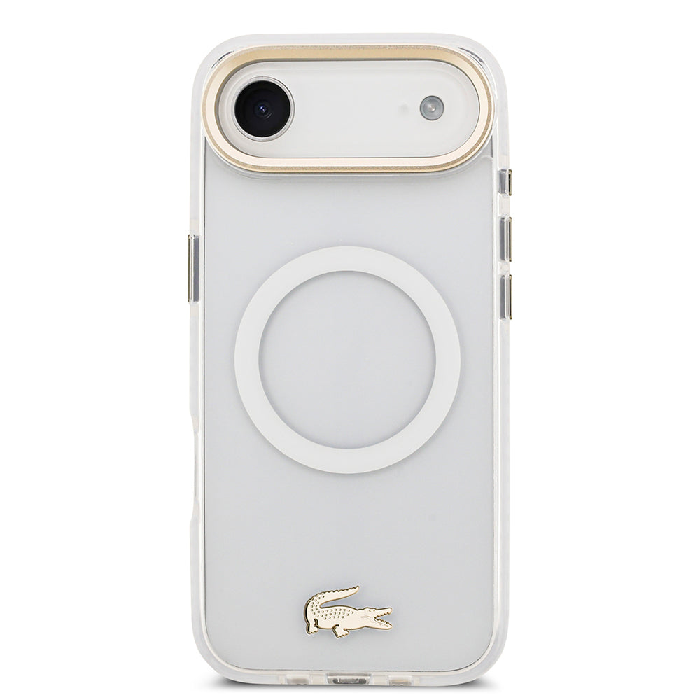 Apple iPhone 17 Air Kılıf Lacoste Orjinal Lisanslı M-safe Şarj Özellikli Gold Timsah Logolu Buzlu Kapak Siyah