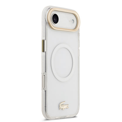 Apple iPhone 17 Air Kılıf Lacoste Orjinal Lisanslı M-safe Şarj Özellikli Gold Timsah Logolu Buzlu Kapak Beyaz