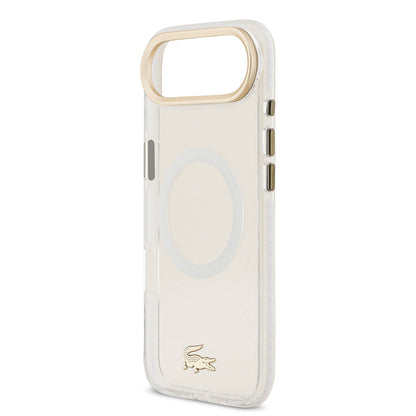 Apple iPhone 17 Air Kılıf Lacoste Orjinal Lisanslı M-safe Şarj Özellikli Gold Timsah Logolu Buzlu Kapak Siyah