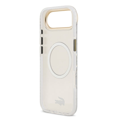 Apple iPhone 17 Air Kılıf Lacoste Orjinal Lisanslı M-safe Şarj Özellikli Gold Timsah Logolu Buzlu Kapak Beyaz