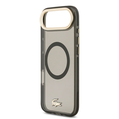 Apple iPhone 17 Air Kılıf Lacoste Orjinal Lisanslı M-safe Şarj Özellikli Gold Timsah Logolu Buzlu Kapak Siyah