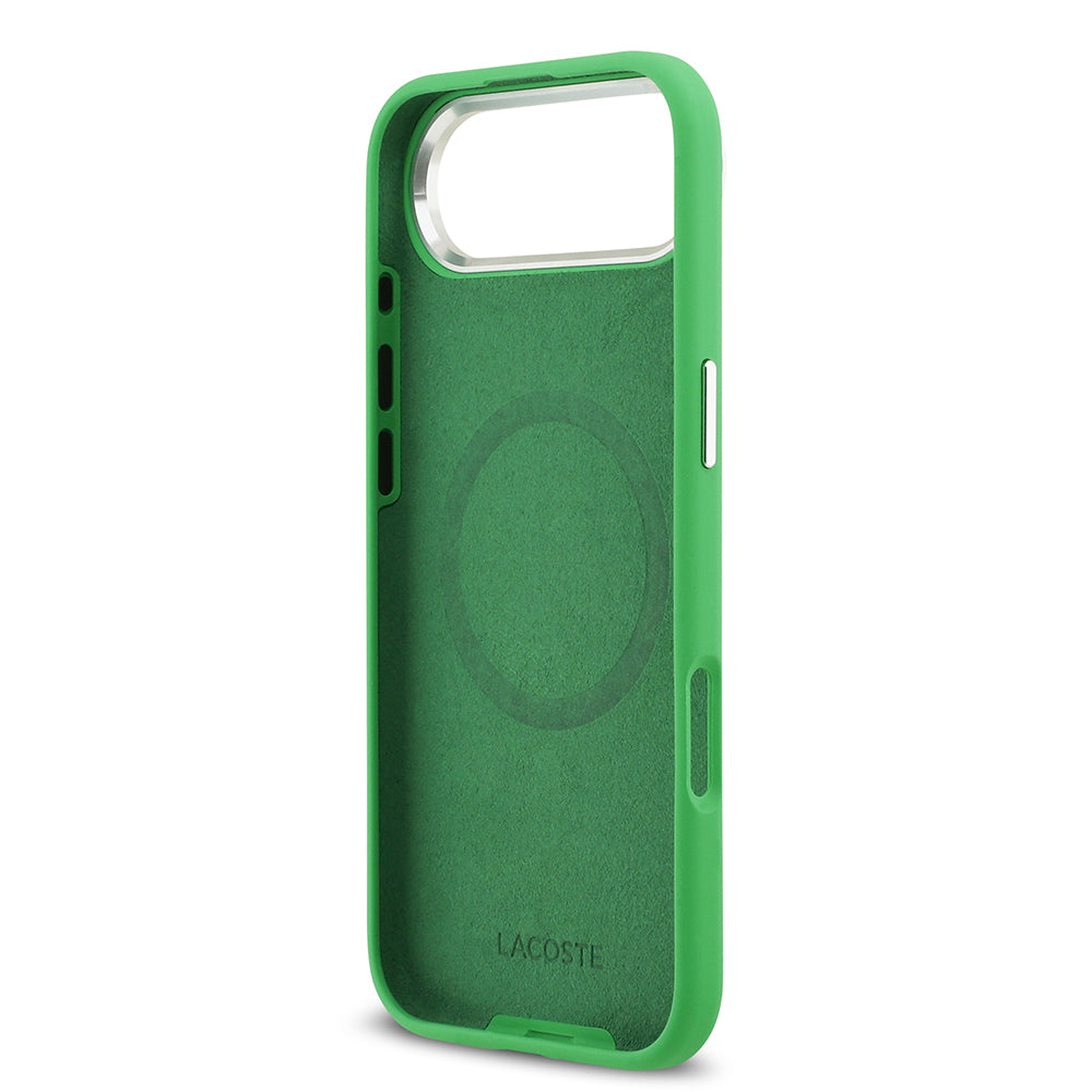 Apple iPhone 17 Air Kılıf Lacoste Orjinal Lisanslı M-safe Şarj Özellikli İkonik Logolu Metal Kamera Çerçeveli Silikon Kapak Siyah