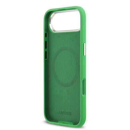 Apple iPhone 17 Air Kılıf Lacoste Orjinal Lisanslı M-safe Şarj Özellikli İkonik Logolu Metal Kamera Çerçeveli Silikon Kapak Siyah