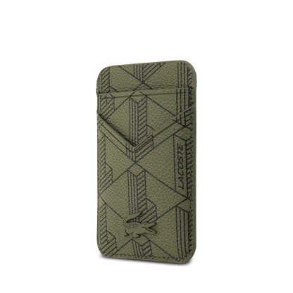 Apple iPhone 17 Air Kılıf Lacoste Orjinal Lisanslı M-safe Şarj Özellikli PU Deri Tasarımlı Kartlıklı Karışık Monogram Desenli Kapak Yeşil