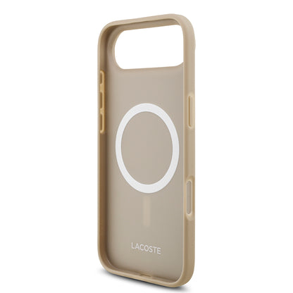 Apple iPhone 17 Air Kılıf Lacoste Orjinal Lisanslı M-safe Şarj Özellikli PU Pike Desenli Metal Logolu Kartlıklı Kapak Yeşil