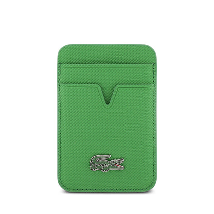 Apple iPhone 17 Air Kılıf Lacoste Orjinal Lisanslı M-safe Şarj Özellikli PU Pike Desenli Metal Logolu Kartlıklı Kapak Yeşil