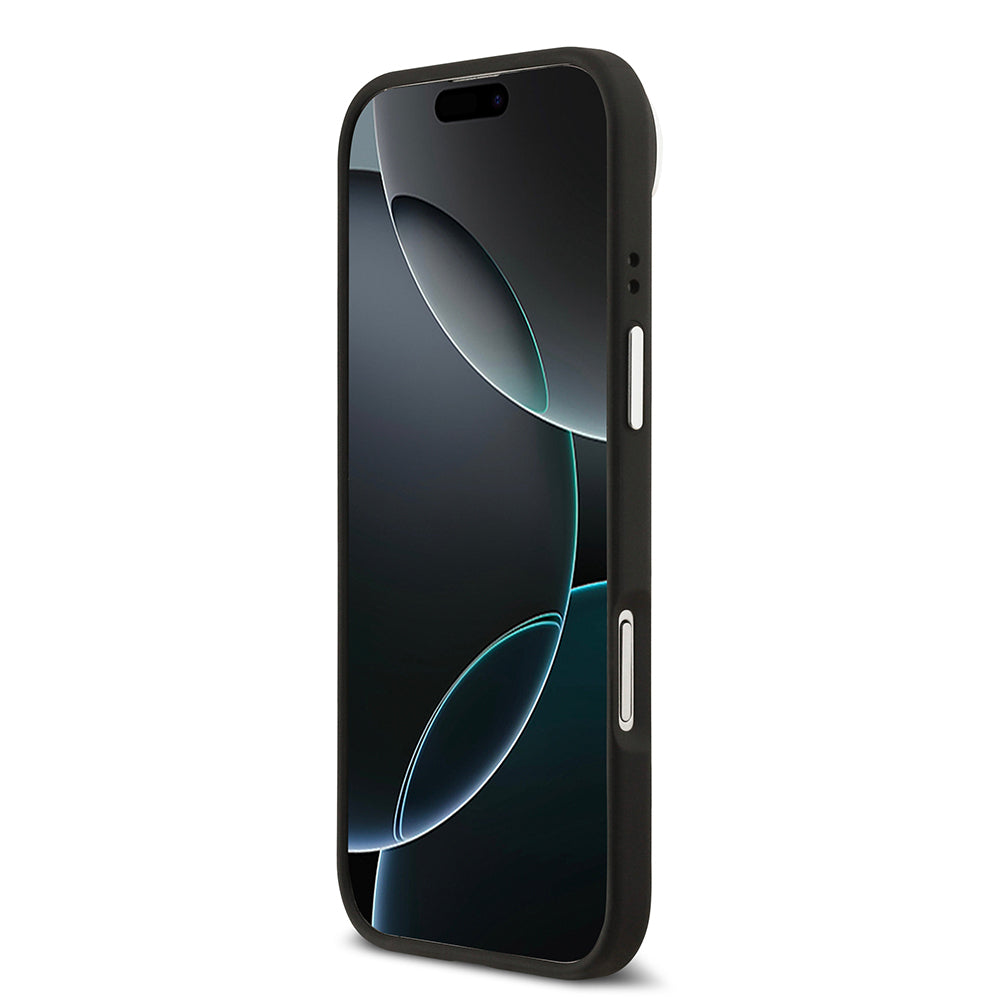 Apple iPhone 17 Air Kılıf Lacoste Orjinal Lisanslı M-safe Şarj Özellikli PU Pike Desenli Standlı Metal Logolu Kapak Siyah