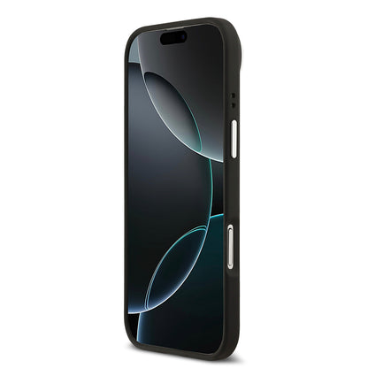 Apple iPhone 17 Air Kılıf Lacoste Orjinal Lisanslı M-safe Şarj Özellikli PU Pike Desenli Standlı Metal Logolu Kapak Siyah