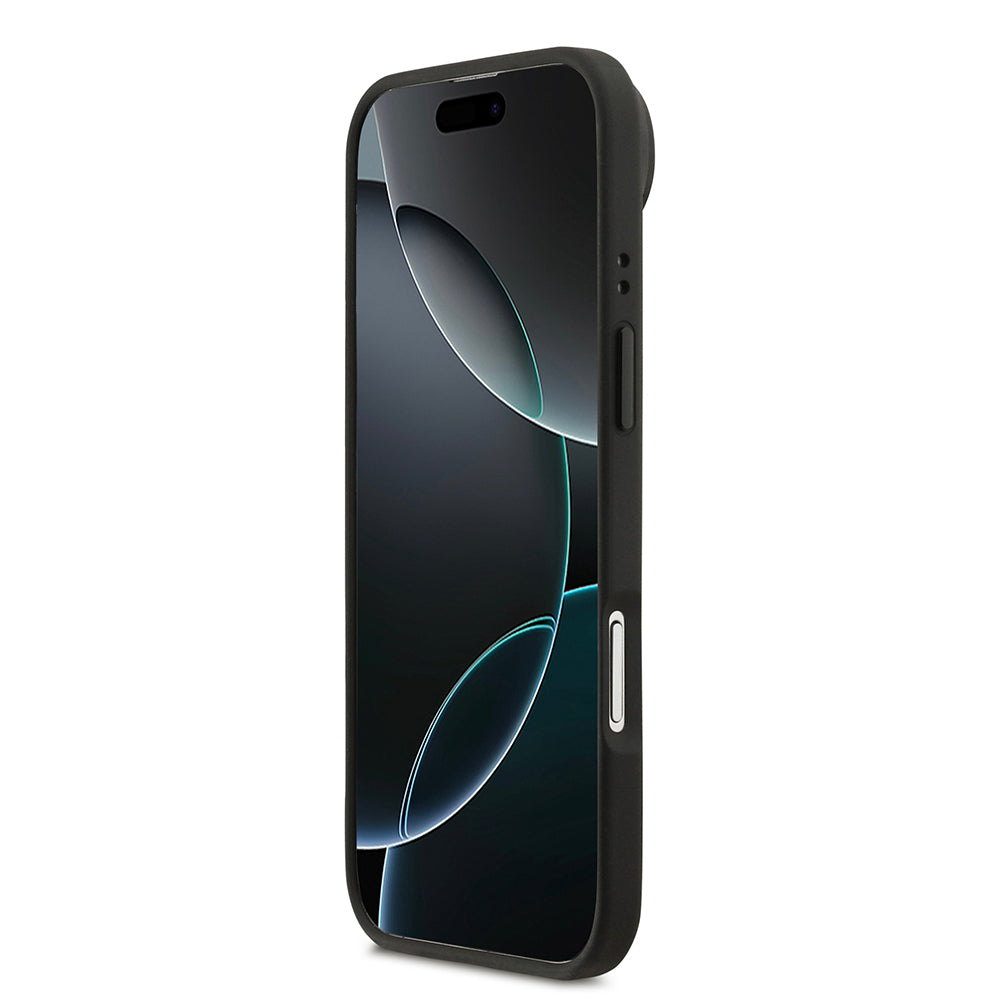 Apple iPhone 17 Air Kılıf Lacoste Orjinal Lisanslı M-safe Şarj Özellikli Standlı PU Deri Karışık Monogram Desenli Kapak Siyah