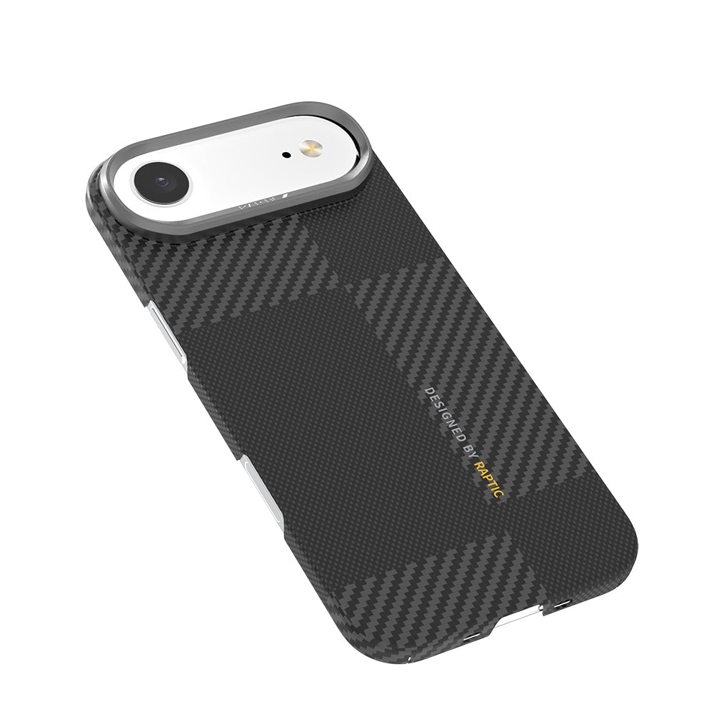 Apple iPhone 17 Air Kılıf M-safe Şarj Özellikli 600D Metal Kamera Çerçeveli Raptic Aramid Fiber Geotik Serisi Kapak Siyah