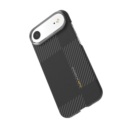 Apple iPhone 17 Air Kılıf M-safe Şarj Özellikli 600D Metal Kamera Çerçeveli Raptic Aramid Fiber Geotik Serisi Kapak Siyah
