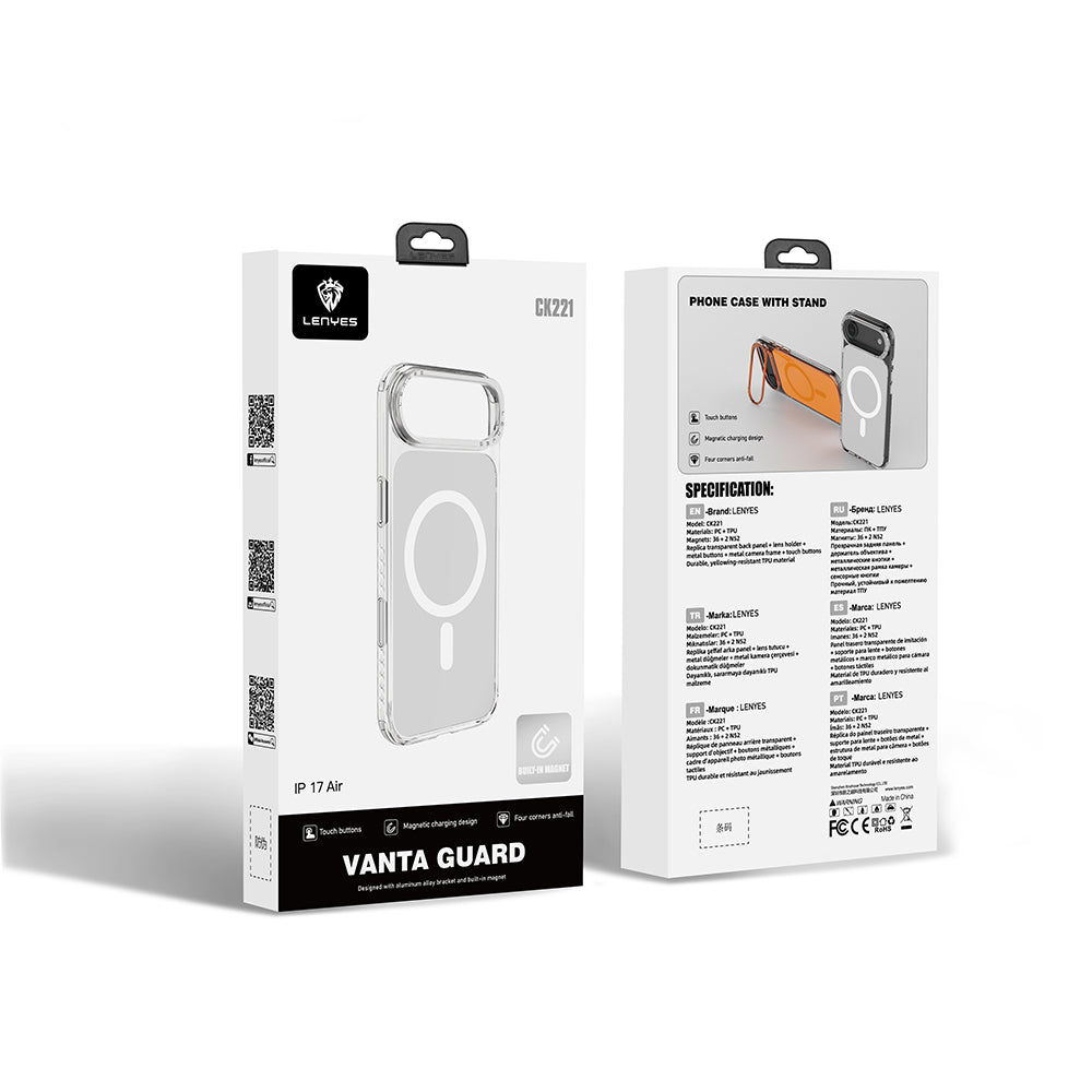 Apple iPhone 17 Air Kılıf M-safe Şarj Özellikli Metal Kamera Çerçeveli Airbag Tasarımlı Lenyes CK221 Sert PC Kapak Turuncu