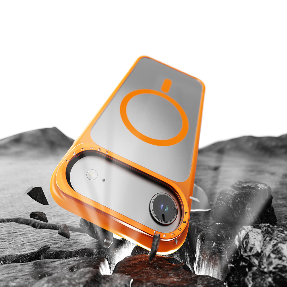 Apple iPhone 17 Air Kılıf M-safe Şarj Özellikli Metal Kamera Standlı Lenyes CK226 PC Kapak Turuncu