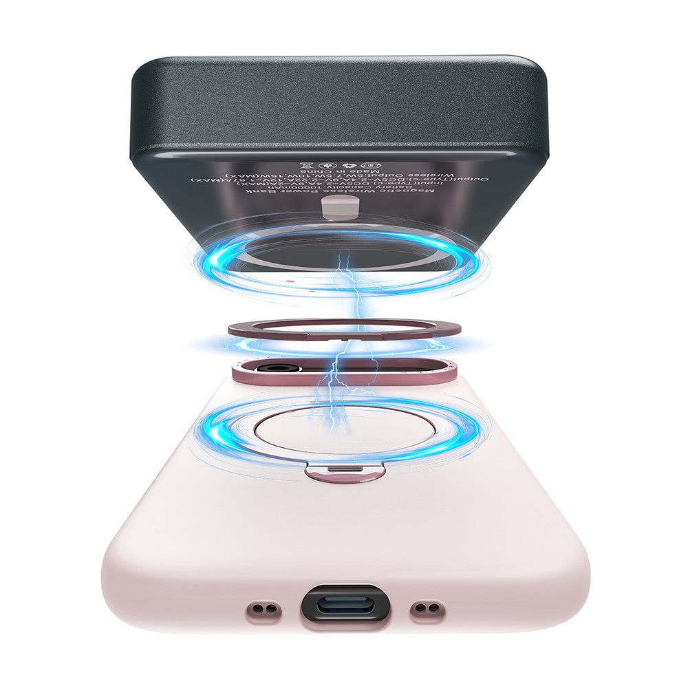 Apple iPhone 17 Air Kılıf M-safe Şarj Özellikli Metal Standlı Sıvı Silikon Lenyes CK223 Kapak