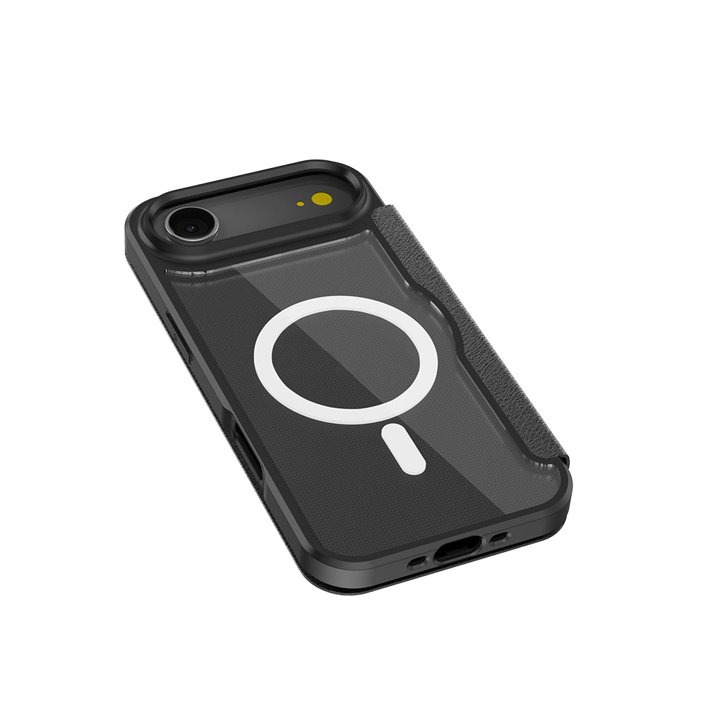 Apple iPhone 17 Air Kılıf M-Safe Şarj Özellikli Raptic Air Folio Şeffaf Kartlıklı Kapaklı Kılıf Siyah