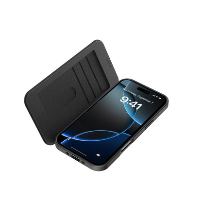 Apple iPhone 17 Air Kılıf M-Safe Şarj Özellikli Raptic Air Folio Şeffaf Kartlıklı Kapaklı Kılıf Siyah