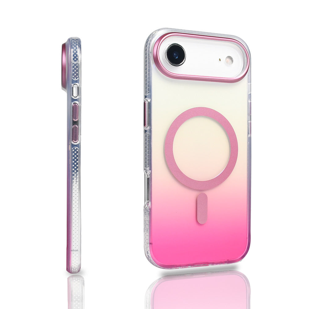 Apple iPhone 17 Air Kılıf M-safe Şarj Özellikli Transparan Renk Geçişli Zore Toros Kapak Rose Pembe