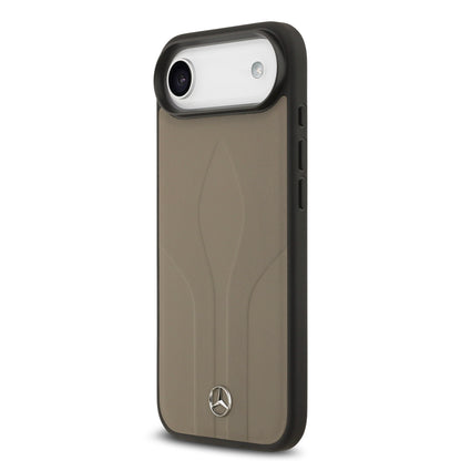 Apple iPhone 17 Air Kılıf Mercedes Benz Orjinal Lisanslı M-safe Şarj Özellikli Dokulu Desenli Deri Kapak Kahverengi