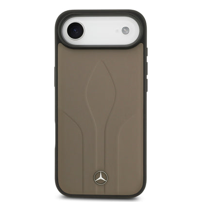 Apple iPhone 17 Air Kılıf Mercedes Benz Orjinal Lisanslı M-safe Şarj Özellikli Dokulu Desenli Deri Kapak Kahverengi