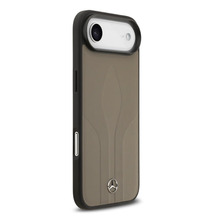 Apple iPhone 17 Air Kılıf Mercedes Benz Orjinal Lisanslı M-safe Şarj Özellikli Dokulu Desenli Deri Kapak Kahverengi