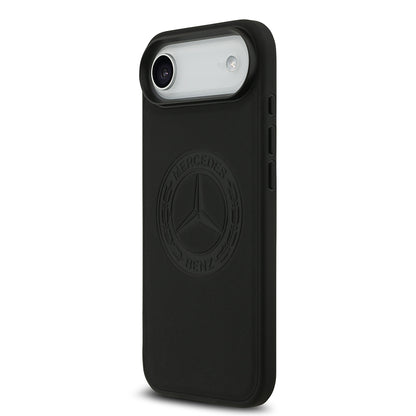 Apple iPhone 17 Air Kılıf Mercedes Benz Orjinal Lisanslı M-safe Şarj Özellikli Hakiki Deri Nostaljik Yıldız Dizayn Kapak Siyah