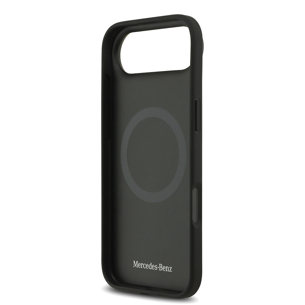 Apple iPhone 17 Air Kılıf Mercedes Benz Orjinal Lisanslı M-safe Şarj Özellikli Şeritli Yıldız Desenli Metal Logolu Deri Kapak Lacivert