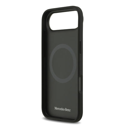 Apple iPhone 17 Air Kılıf Mercedes Benz Orjinal Lisanslı M-safe Şarj Özellikli Şeritli Yıldız Desenli Metal Logolu Deri Kapak Lacivert