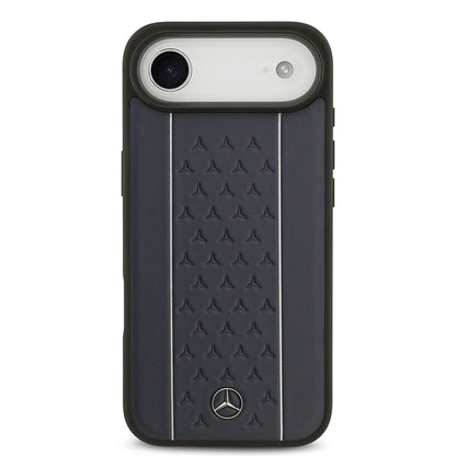 Apple iPhone 17 Air Kılıf Mercedes Benz Orjinal Lisanslı M-safe Şarj Özellikli Şeritli Yıldız Desenli Metal Logolu Deri Kapak Lacivert
