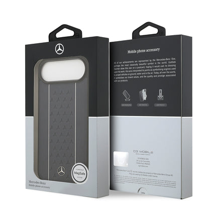 Apple iPhone 17 Air Kılıf Mercedes Benz Orjinal Lisanslı M-safe Şarj Özellikli Şeritli Yıldız Desenli Metal Logolu Deri Kapak Lacivert