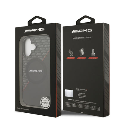 Apple iPhone 17 Kılıf AMG Orjinal Lisanslı M-safe Şarj Özellikli Çift Katmanlı Kırmızı Çapraz Çizgili Kapak Siyah-Kırmızı