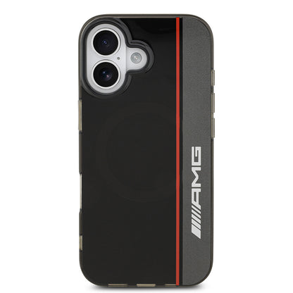 Apple iPhone 17 Kılıf AMG Orjinal Lisanslı M-safe Şarj Özellikli IML Baskı Logolu Çift Katmanlı Bow Lines Kapak Siyah